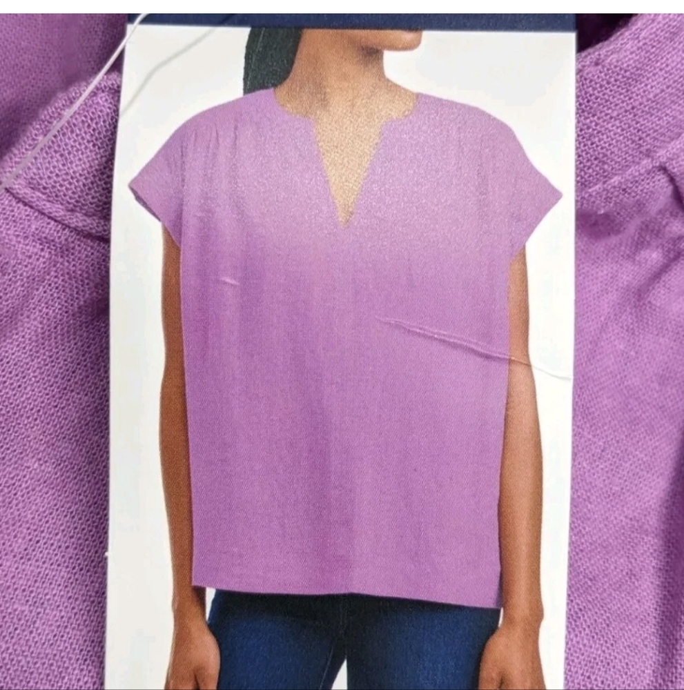 NWT Splendid Linen Blend Short Sleeve Top Tee XL Purple #7300